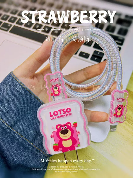 Strawberry, charger, protective case, set