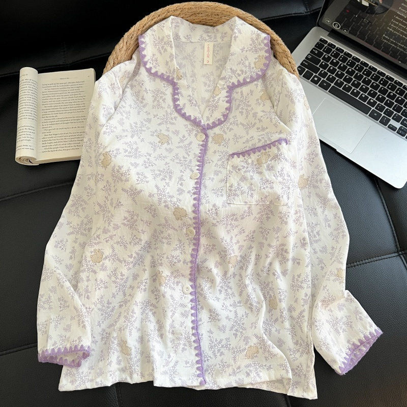Pijama de mujer primavera y otoño pantalones de mangas largas nubes algodón de tinta de alta calidad media luna set de ropa de hogar al por mayor transfronterizo