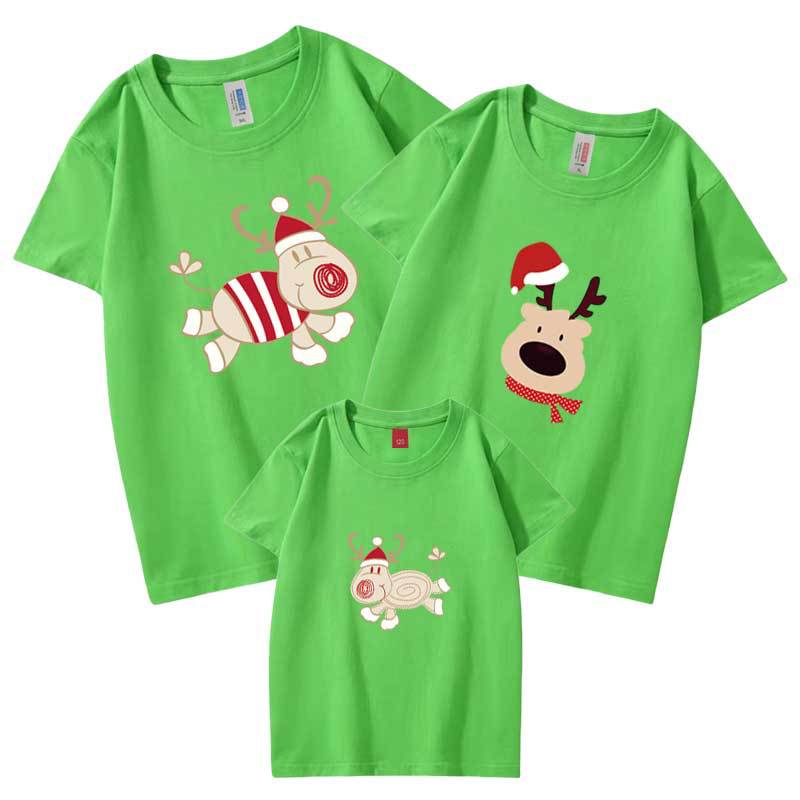Mameluco verano ciervos de Navidad de producción propia de algodón peinado ropa de padres e hijos ropa de clase impresa ropa para niños manga corta cuello redondo Camiseta