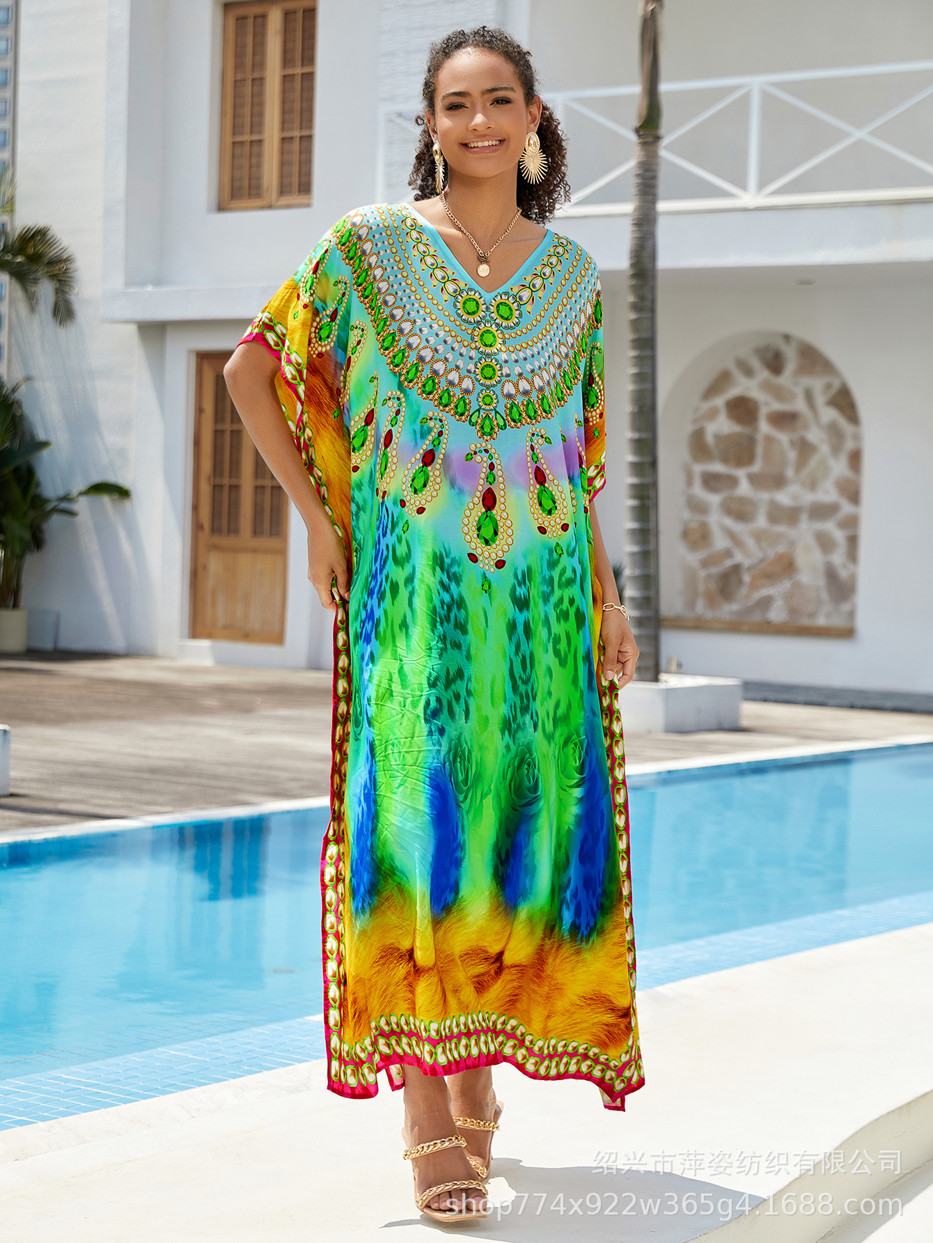 Camisas de playa de algodón impresa bata de vacaciones bikini con trajes de baño camisa buñuelo nuevo 45 - 1