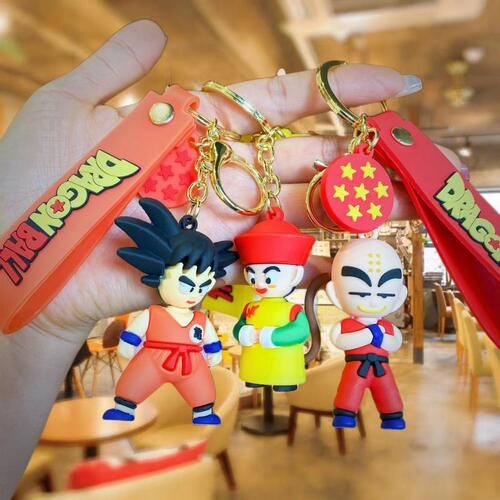 Cartoon Animation Dragon Ball Keychain Three-dimensional Monkey King Doll School Bag Car Keychain Pendant Gift Wholesale