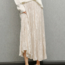 丝绒半身裙丨春秋冬季米色温柔褶皱裙高腰A字百褶裙长裙女均码