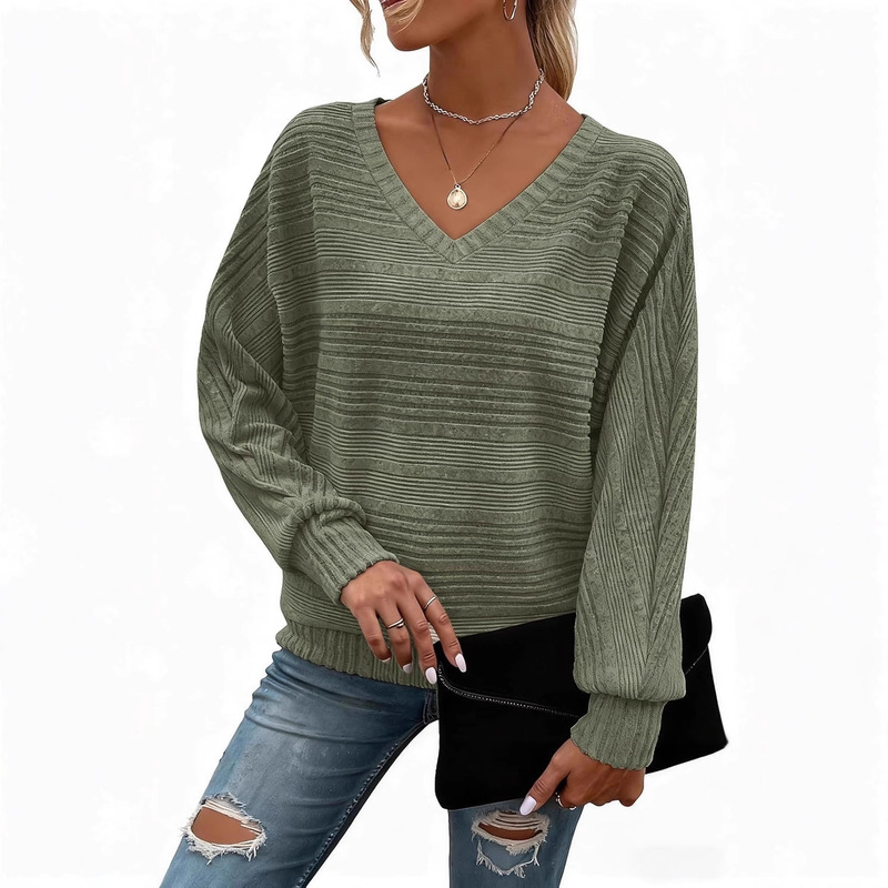 2025 Women's Long Sleeve Shirt Casual V Neck Pullover Sweater Tunic Tops Dressy Blouse Autumn Fashion Clothes