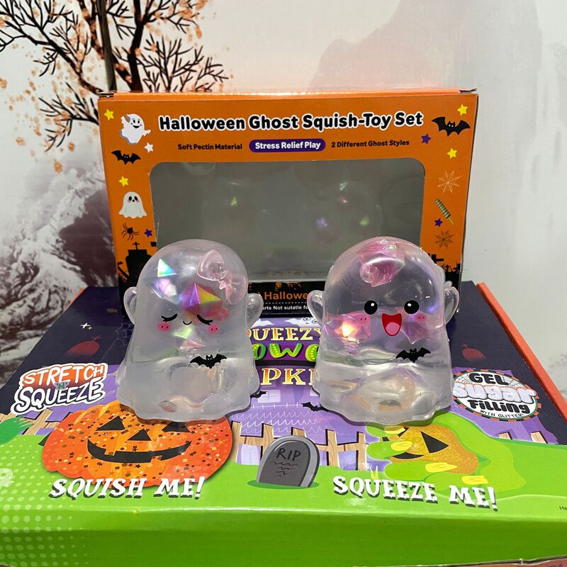 Cross-border hot-selling new product: Halloween pumpkin buns, bat and ghost maltose stress-relief gift set, in stock