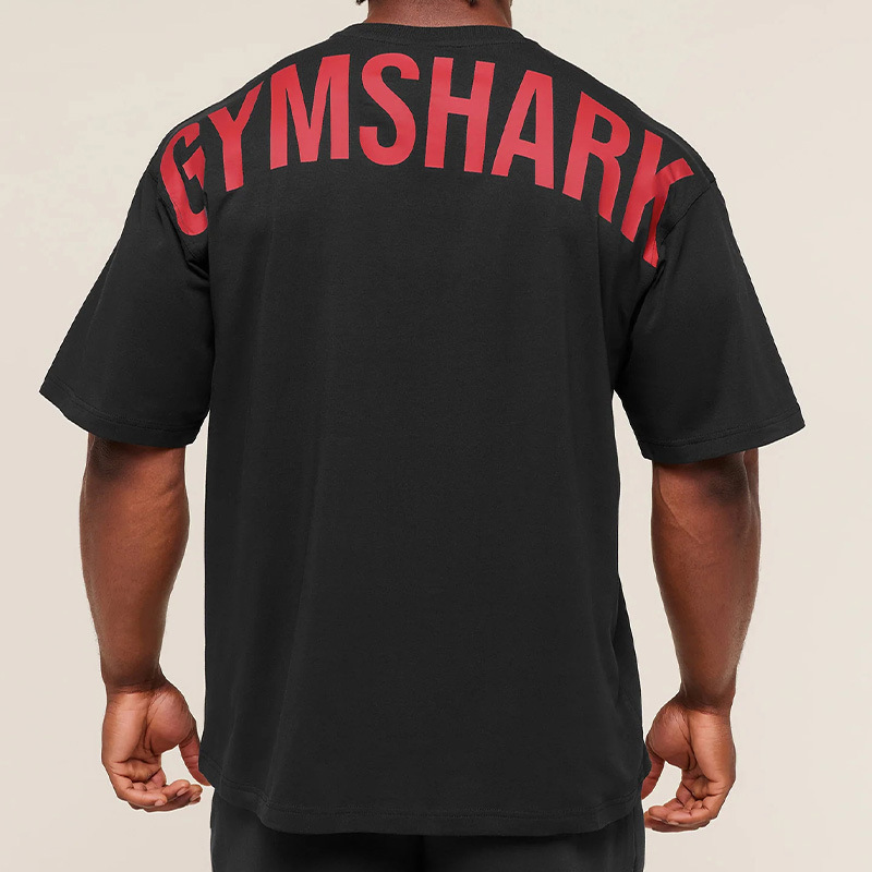 American-Style Gymshark T-Shirt Shark Fitness Short-Sleeved Men's Cotton Large Letter Sports Loose Large Size T-Shirt