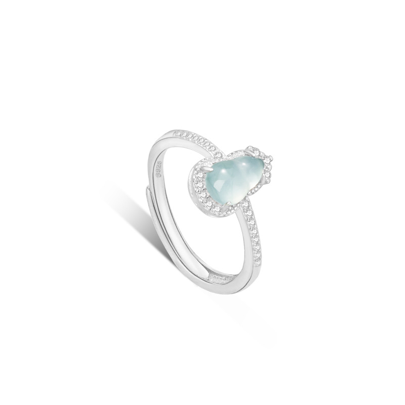 GOURD STERLING 실버 925 링 새로운 중국 스타일 국가 조수 위험한 소재 푸른 물 에메랄드 링 INS 바람 고급 센스 풀루 링