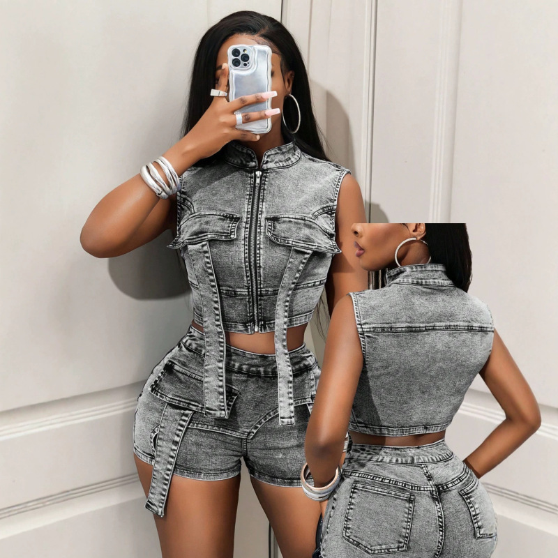 In Stock-16213 # Amazon Cross-Border European and American Foreign Trade Sexy Women's Denim Jackets and Coats for Going Out