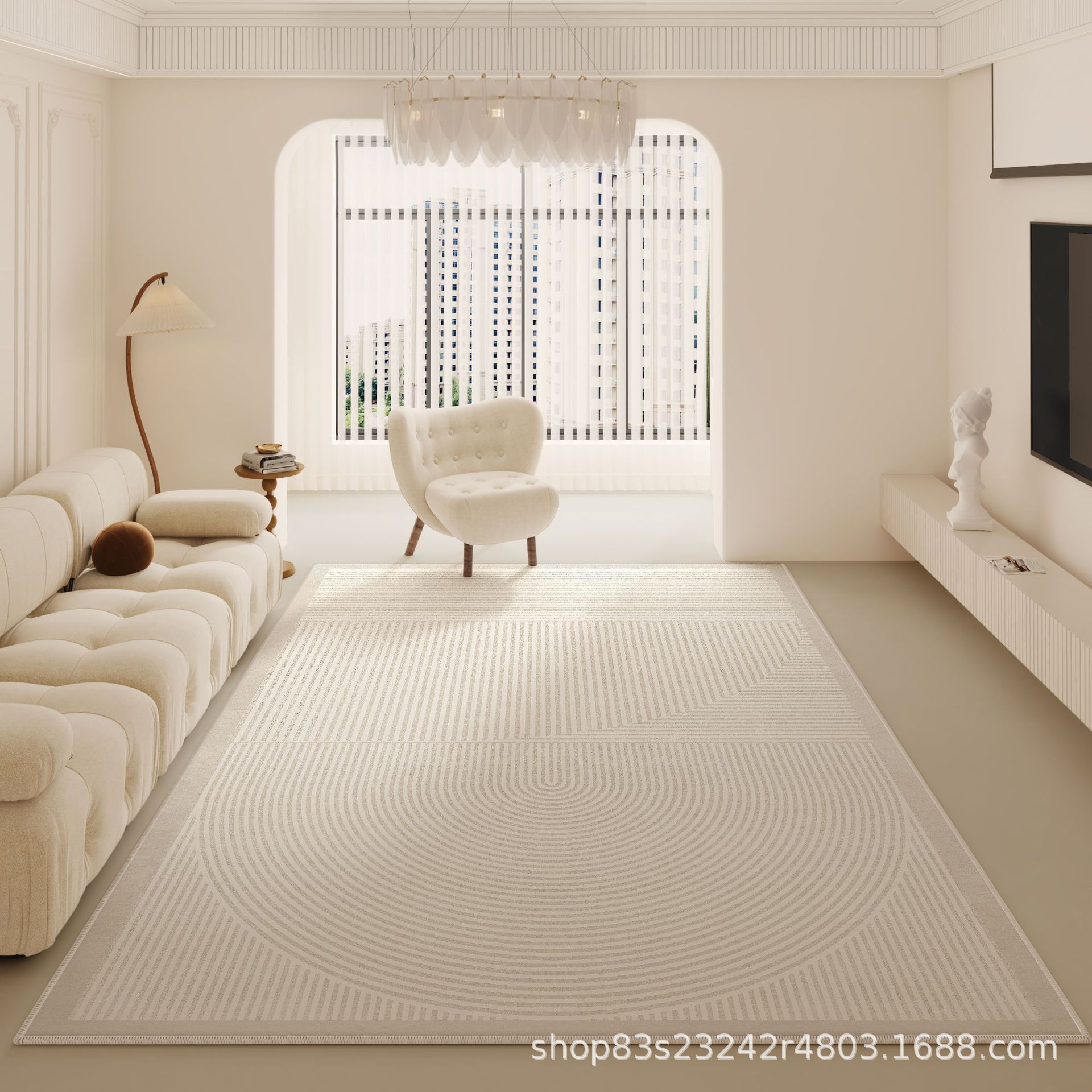 Estilo japonés minimalista Líneas geométricas Loop alfombra de terciopelo sala de estar dormitorio de lujo de luz llena cubierta de color cálido alfombra