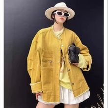 欧货2025新款时尚毛边牛仔外套女宽松休闲中长款多口袋上衣牛仔衣