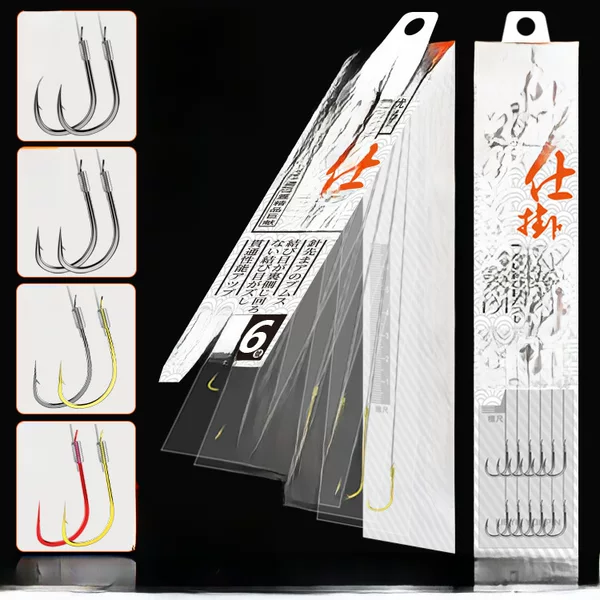 Feng 6 pairs of sub-line double hook Ishini Idou Xinguan East China Sea Xi Stream gold sleeve red sleeve stingless fish hook wholesale