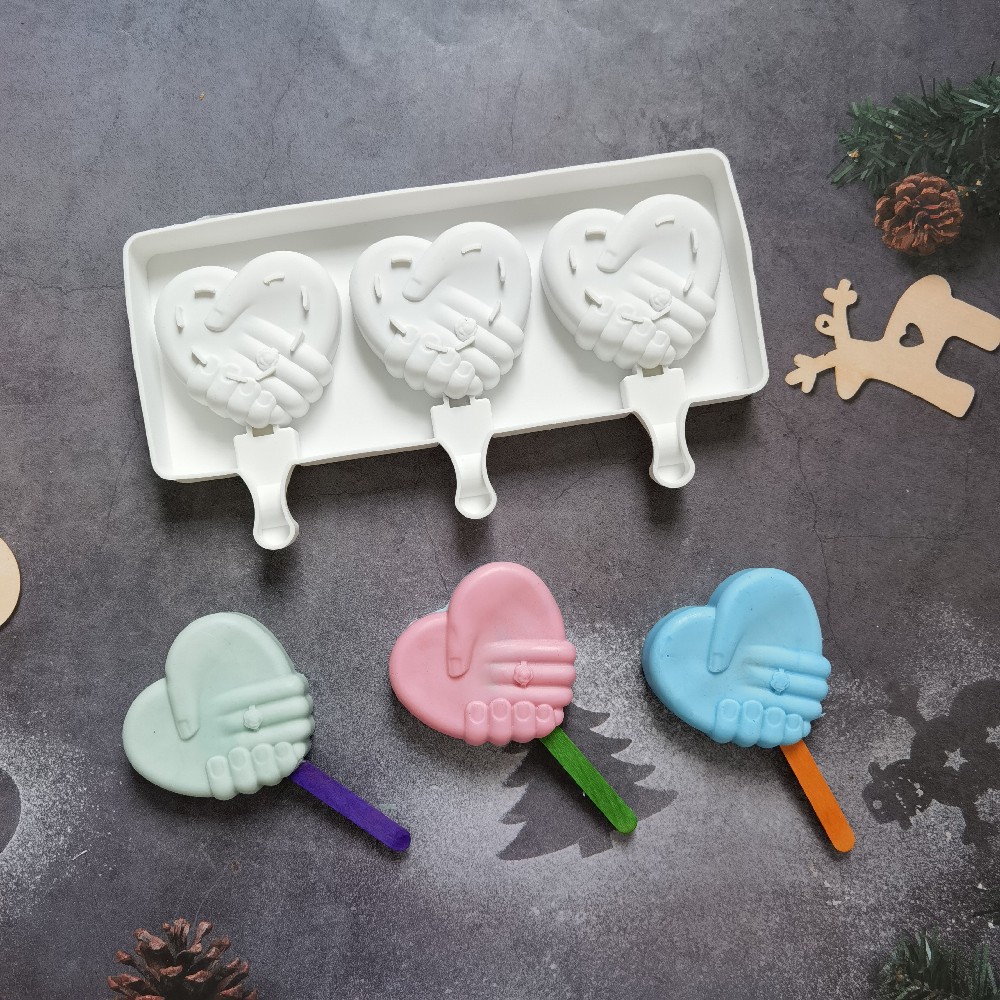 3连手牵手雪糕87巧克力饼干模蛋糕模具雪糕糖果硅胶模具