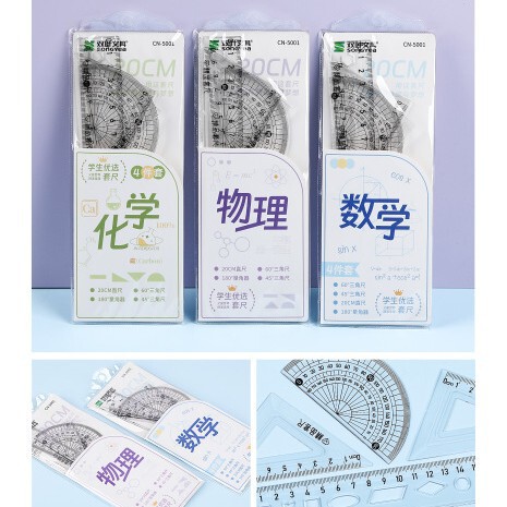 工場卸売新しいクリエイティブ透明定規学生定規三角プレート試験絵画 4 ピース定規卸売|undefined
