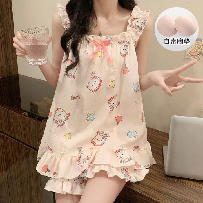 Cinturón de comercio exterior transfronterizo cojín en el pecho pijama niña verano camisola sexy dulce y lindo traje de servicio a domicilio fino