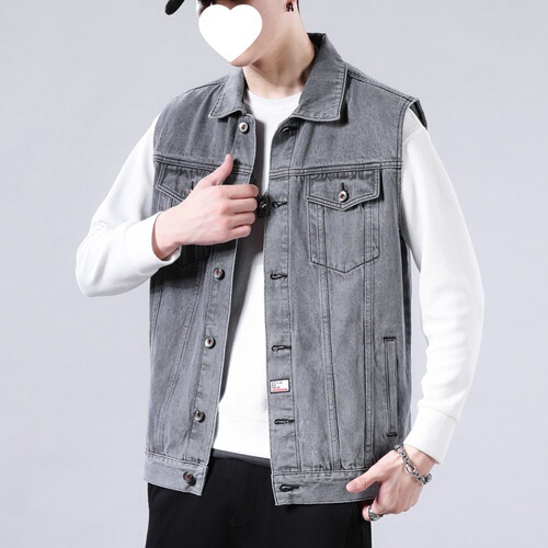 Men's Spring Jacket, Loose Sleeveless Denim Vest, Fashionable and Stylish Backless Denim Shirt, Cowboy Jacket
