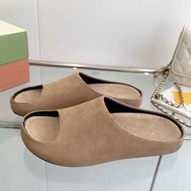 2025春秋情侣厚底反绒皮包头半拖鞋新款一脚蹬勃肯鞋露趾香蕉拖鞋