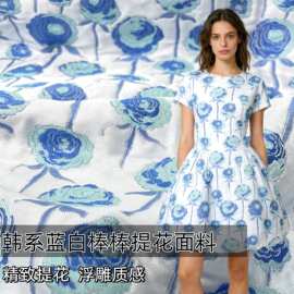 蓝白棒棒花色印染提花绣花韩风面料 秋冬连衣裙古装汉服包包布料
