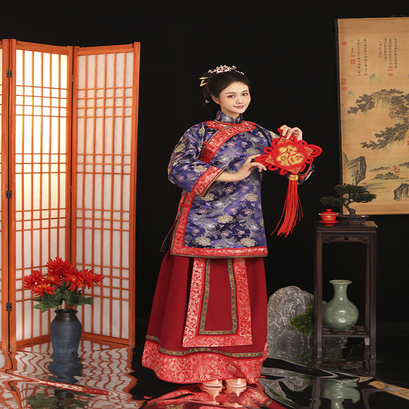 清朝古装汉服女夫人百姓民国风秀禾服少奶奶中式伴娘喜娘演出服装