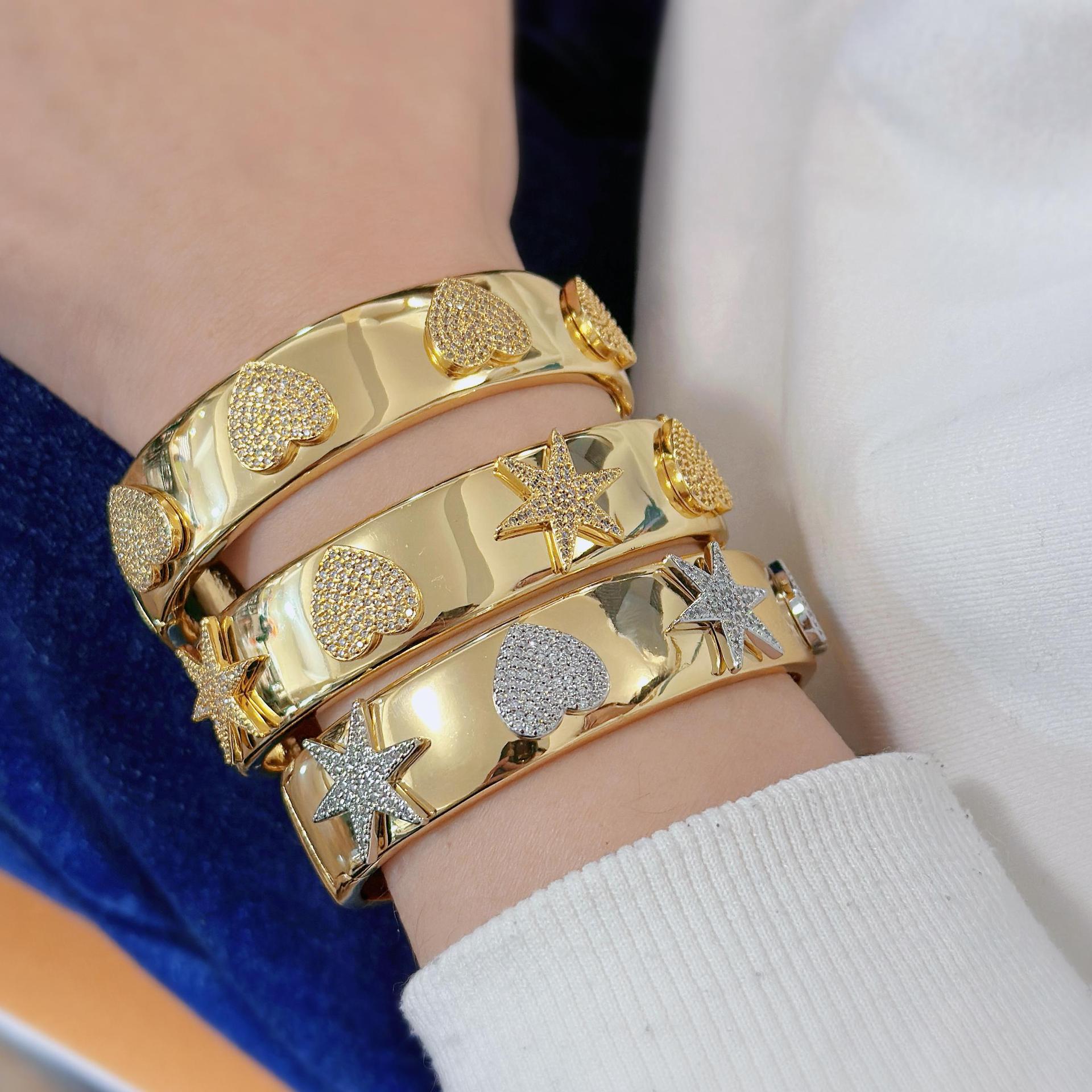 Copper Chain Material 1 Piece Quantity Wholesale Jewelry Casual Elegant Lady Heart Shape Copper Plating Bangle