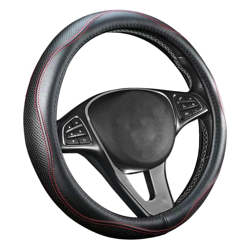 Cross-Border Manufacturer Wholesale Car Steering Wheel Covers, Breathable and Wear-Resistant, Suitable for All Seasons, Genuine Leather Steering Wheel Covers with Comfortable Grip