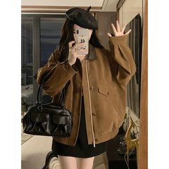 美式复古春秋感洋气外套女装秋季新款慵懒风宽松百搭夹克潮款
