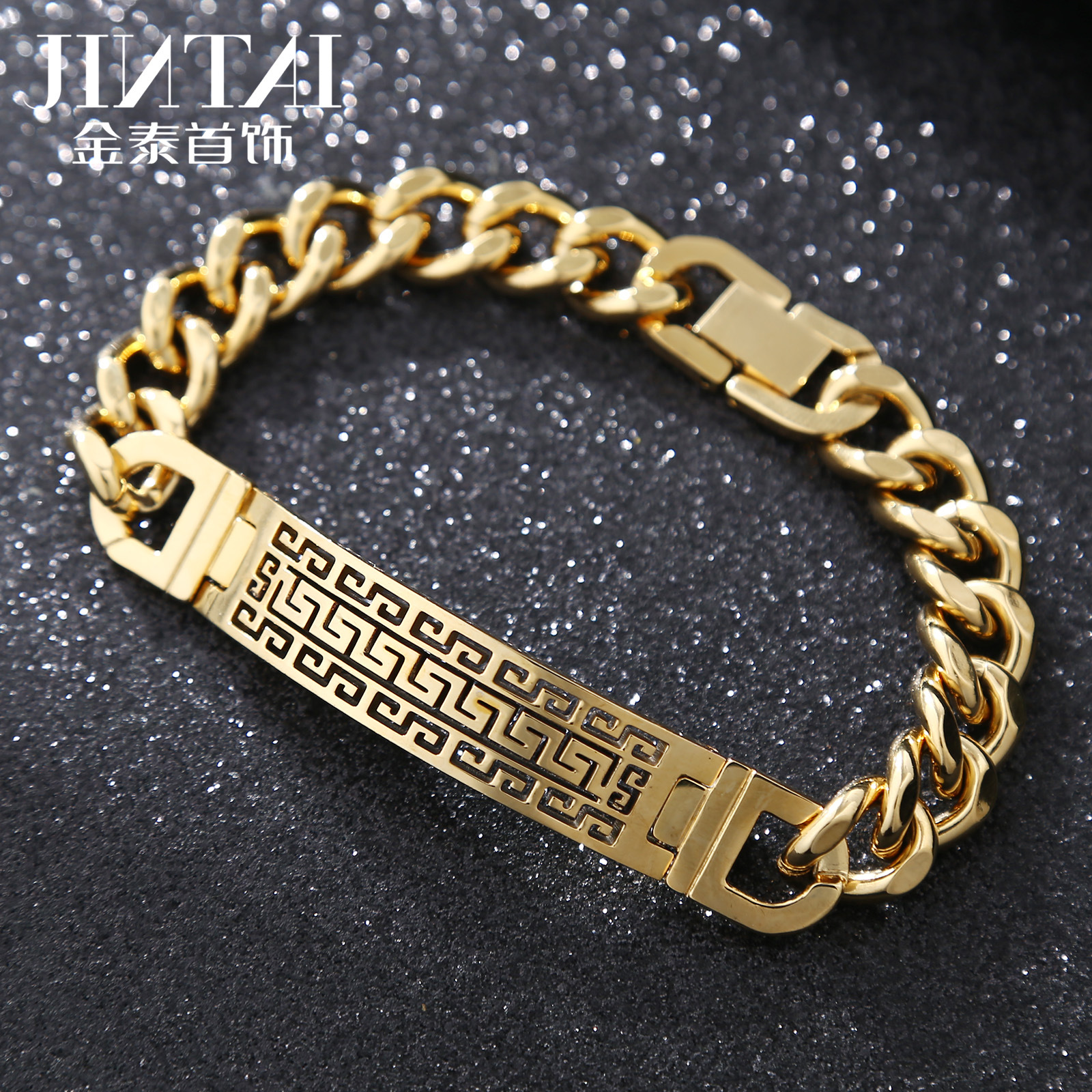 Factory direct new European and American jewelry hollow curved brand men's stainless steel bracelet cross-border hot titanium steel men's jewelry