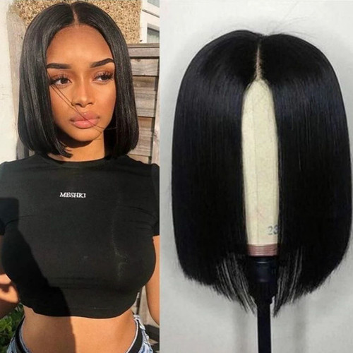 African cross-border wig female black short straight hair middle parted bobo head chemical fiber headgear short hair one piece drop shipping