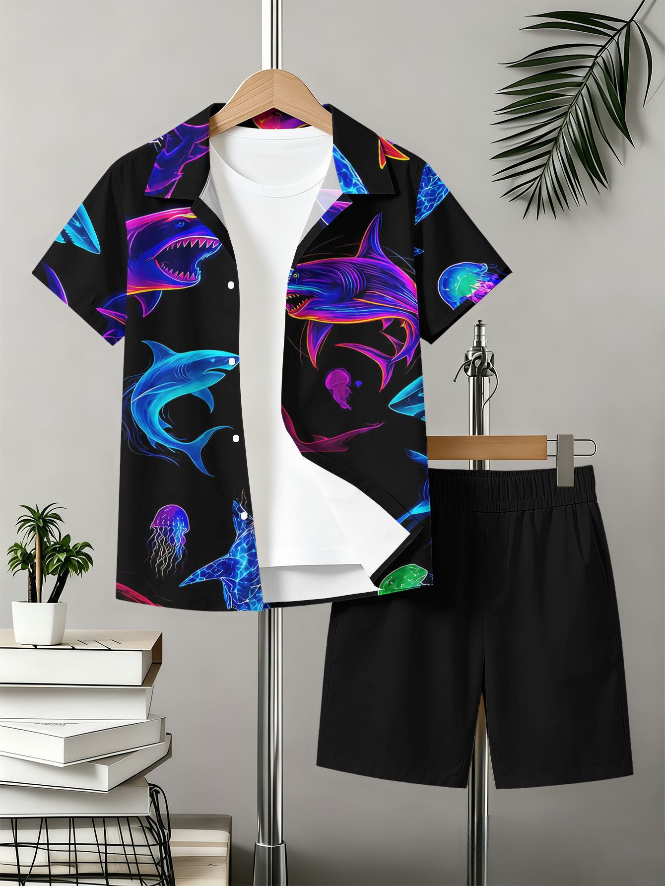 Boys Patterned 3d Printed Shirt And Shorts Summer Set_voghion.com