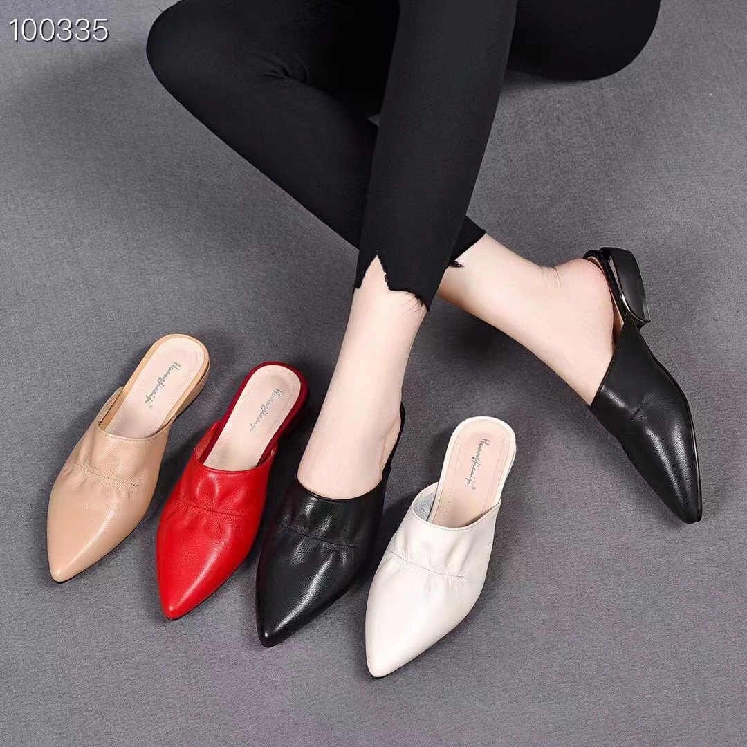 Giày mule nữ mũi nhọn da thật gót kitten 3 cm kiểu Pháp — Gót nhọn màu Mơ (3 cm) chi tiết 3