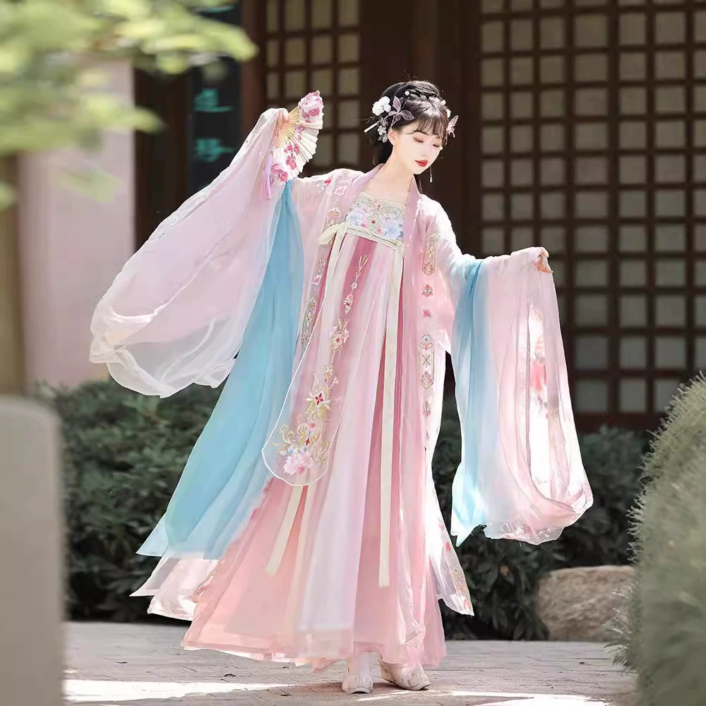 [] 2024 Оригинальный костюм Hanfu тяжелая вышивка с большими рукавами улучшенная национальная длинная рубашка весна и лето тонкий костюм