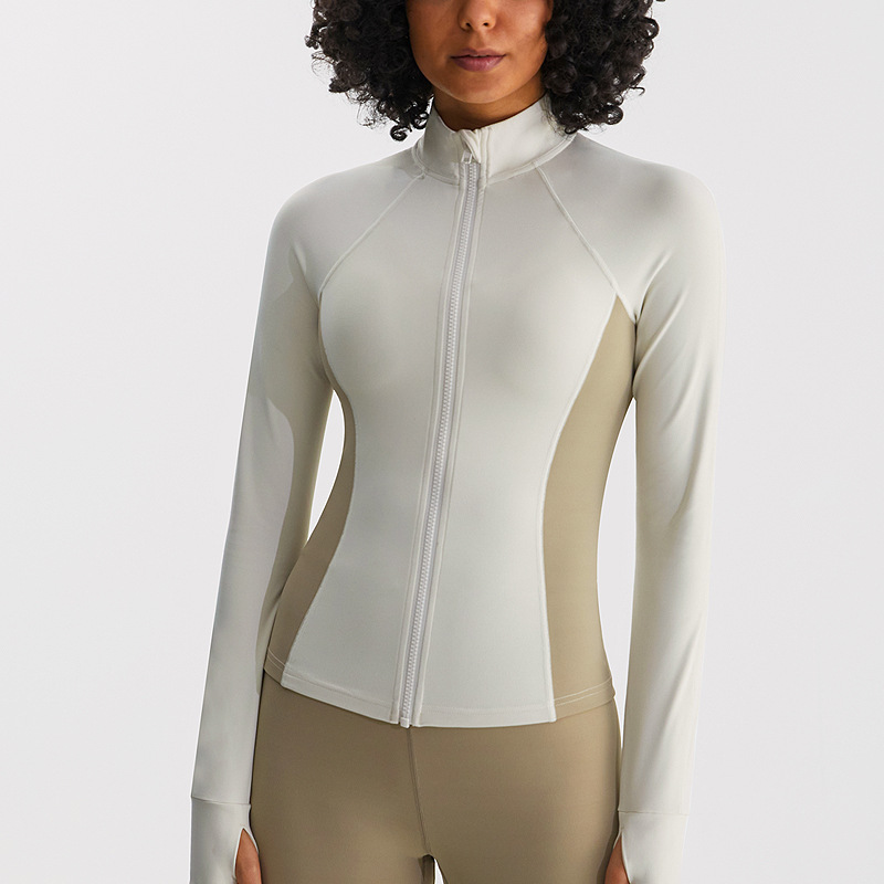 Chaqueta de ropa de yoga cepillada para mujer, delgado y delgado, camisa de cuello alto y fitness a juego