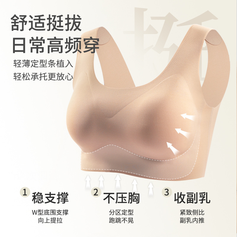 胸の形を整えるシームレスブラ、夏用薄型ブラ、小胸を大きく見せるノンワイヤー、スポーツブラ、大きな胸を小さく見せるガーリーブラ