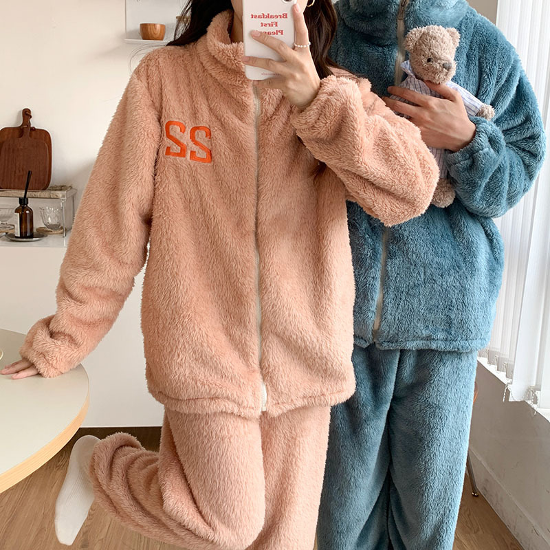 Pajamas de pareja de invierno mujeres coral terciopelo grueso de terciopelo hombre invierno calentamiento de franela invierno conjunto de ropa para el hogar