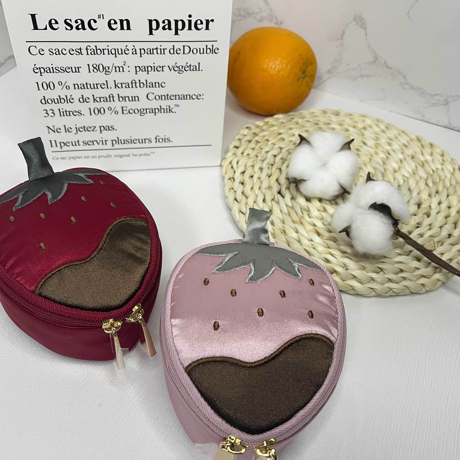 Bonita caja de joyería de fresa bordada portátil mini bolso rosa vino rojo masculino mujer madura