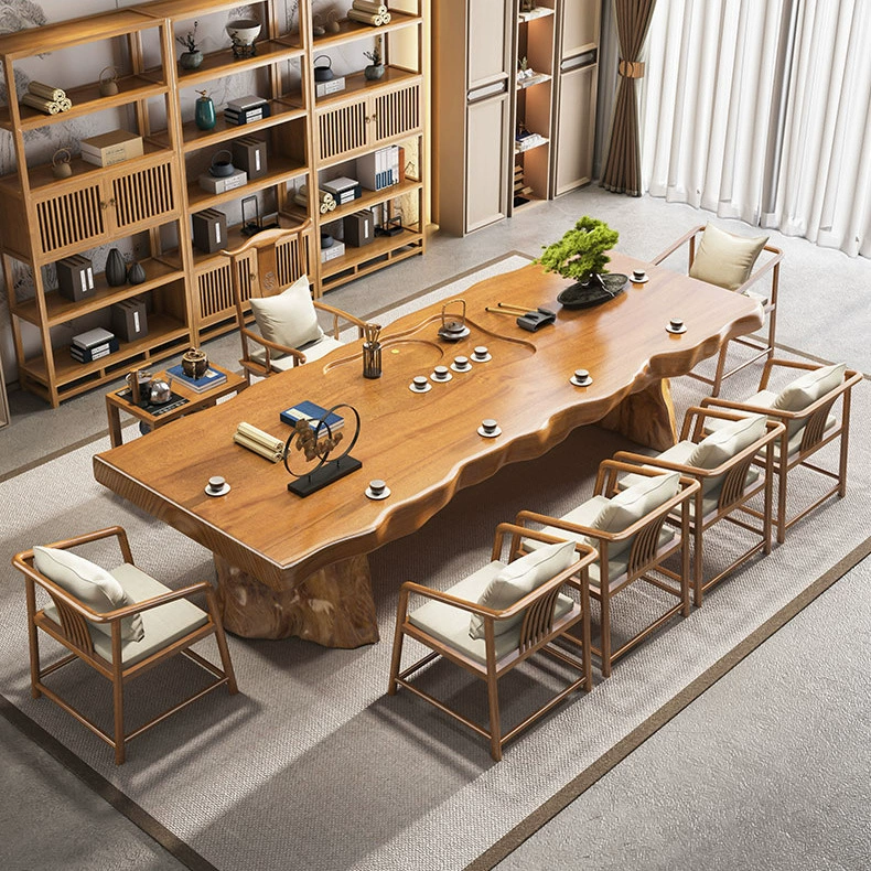 Новый китайский стиль цельного деревянного чайного стола полный набор бревен 3 метра цельные чайные столы и стулья