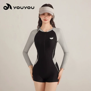 佑游连体泳衣女2026新款长袖修身显瘦平角专业运动温泉游泳装批发
