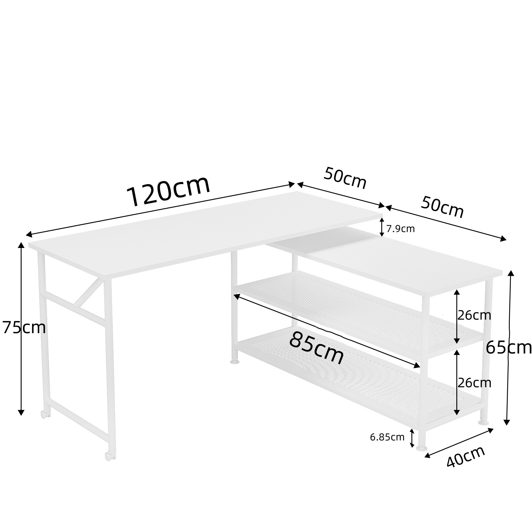 Escritorio de Oficina para Trabajo en Casa, Diseño Integrado para una Persona, Escritorio Esquinero Móvil para Niños