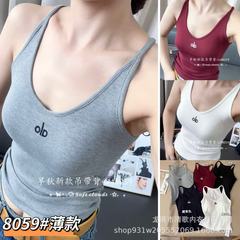 秋薄-衣架装8059固定杯螺纹中长背心工字背字母休闲百搭女内衣
