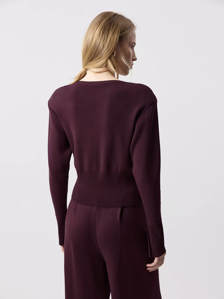 Áo len cardigan nữ cổ tròn dáng ôm thắt eo tay dài cổ tay xẻ, dài áo 50–65 cm — Vàng nhạt, Xanh da trờicolor, màu nâu, màu tím chi tiết 14
