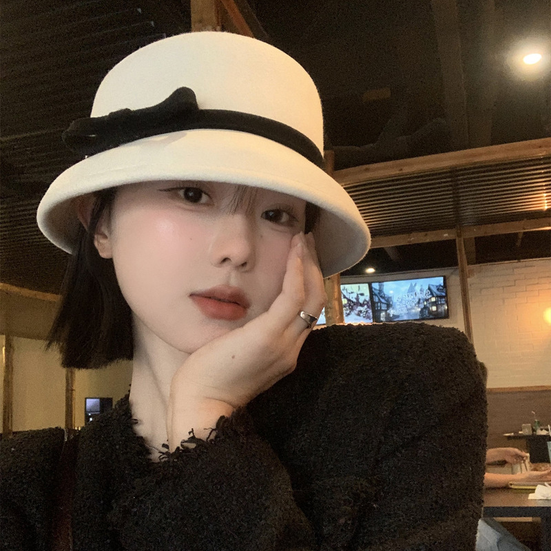 法式赫本风优雅蝴蝶结渔夫帽女气质名媛盆帽千金风显脸小礼帽子潮|undefined