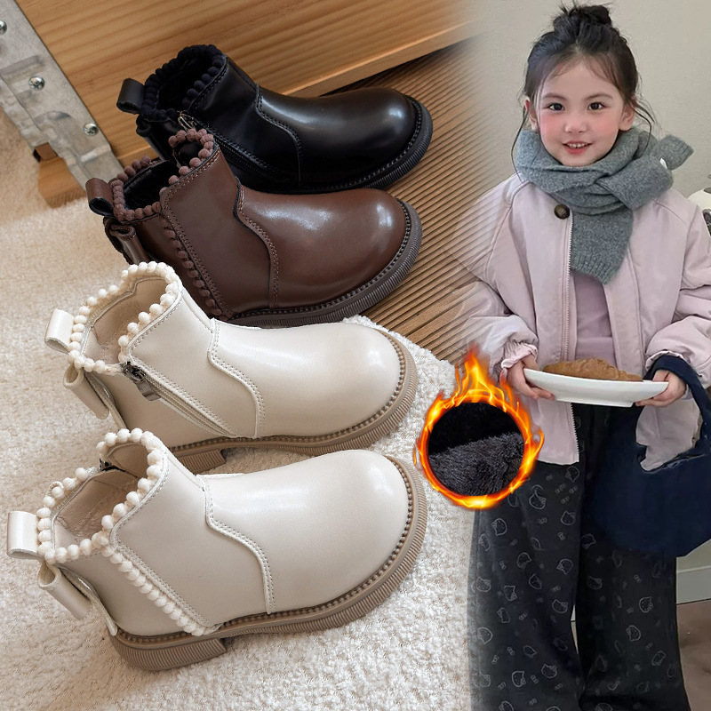 Children's British Style Short Boots 2025 Autumn and Winter New Korean Style Girls' Soft-Soled Princess Boots Plus Suede Boots