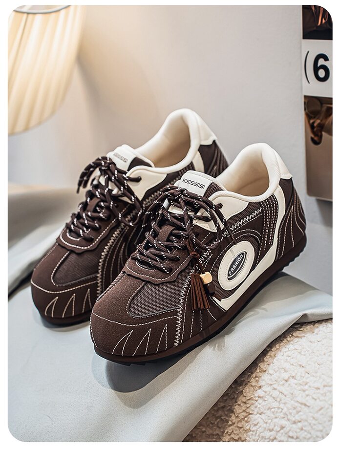 Giày sneaker nam da tổng hợp cổ thấp đế phẳng, kiểu giày tập luyện thể thao — Màu xanh da trời, màu nâu, đen chi tiết 7