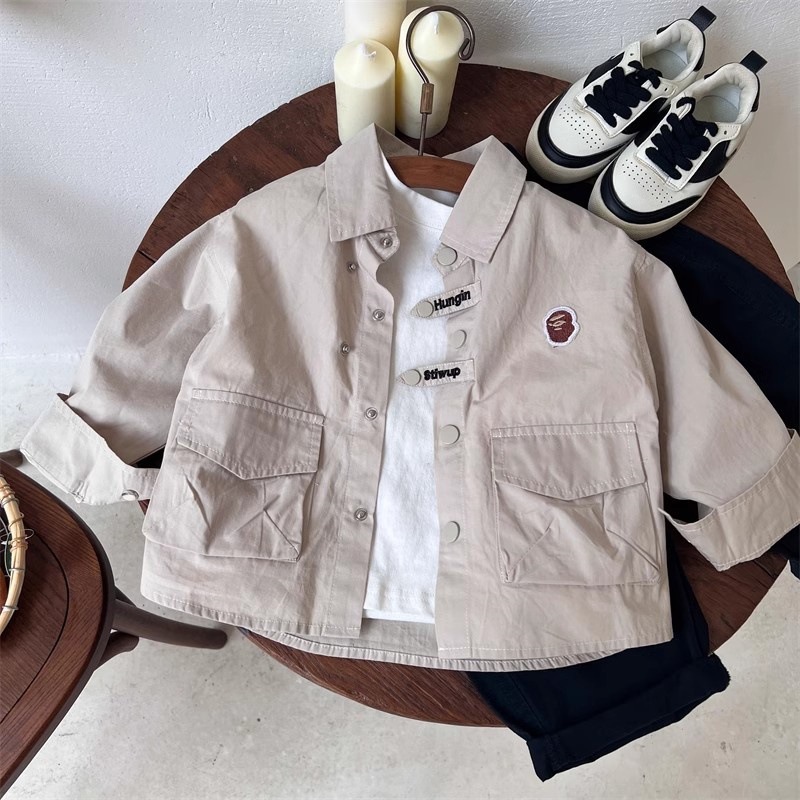 Camisas de niños estrella redonda 2025 primavera y otoño chaqueta de niños camisa de bebé personalidad de moda de chaqueta universal