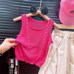 L55077 Trendy Children's Casual Sleeveless Top Knit Vest - 2024 Summer Edition, Korean Style for Girls