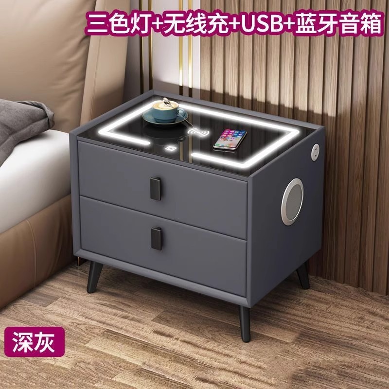 [다크 그레이 2 서랍] 무선 충전기 + LED 3 색 빛 + USB + 블루투스 스피커
