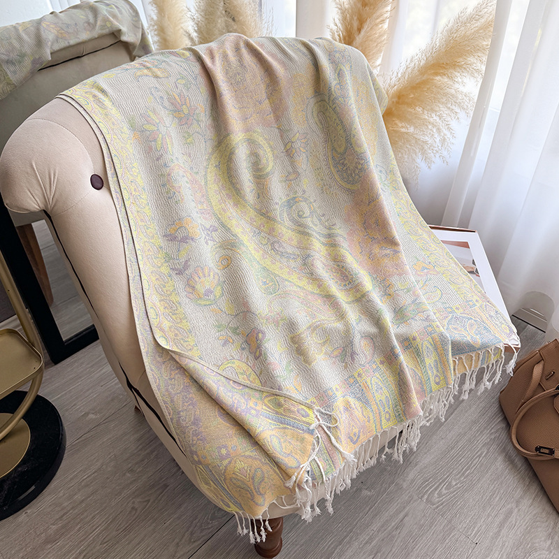 Chal de Jacquard con Flecos de Poliéster Térmico para Primavera