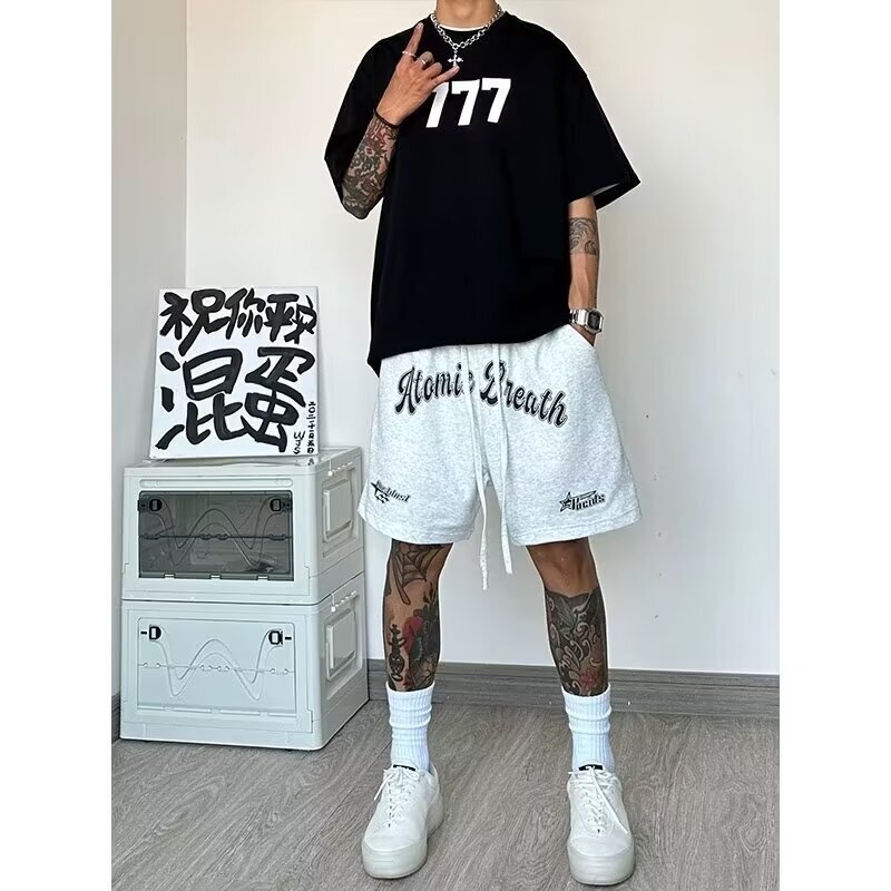 2024 Summer Sports Shorts Men's Ins Trendy Brand Hong Kong Style All-match Casual Pants Loose Half-length Pants Trendy Beach Pants