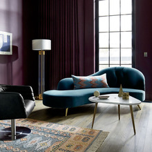 北欧轻奢孔雀蓝弧形沙发港式别墅客厅半圆形组合设计师绒布沙发