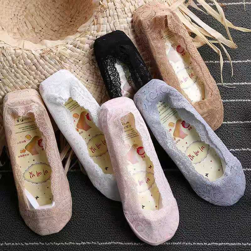Women's invisible socks summer thin pure cotton socks lace low-cut non-slip non-slip heel summer single-layer shoes socks