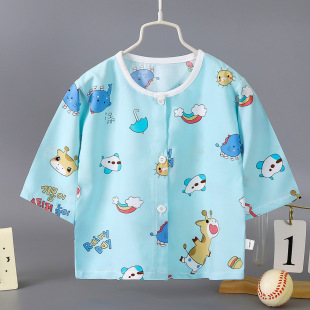 Summer children's cotton silk pajamas boys and girls thin baby cotton silk seven-point sleeve single jacket home clothes a generation of hair
