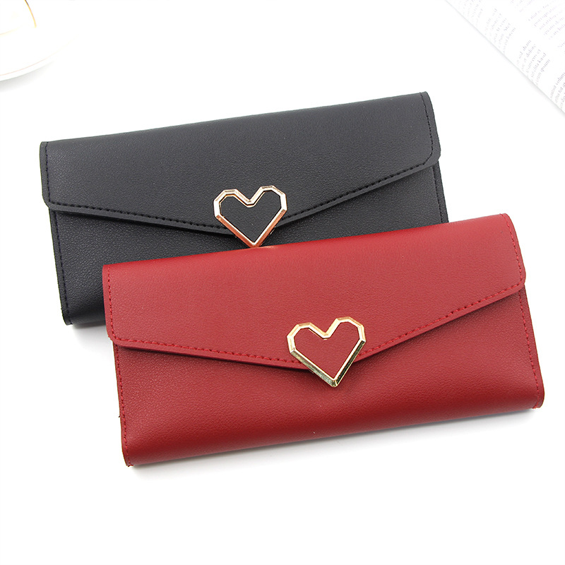 Cartera larga de moda simple en forma de corazón, bolsa de tarjetas de gran capacidad, bolso de cambio, bolso de mano con cremallera, bolso de mujer